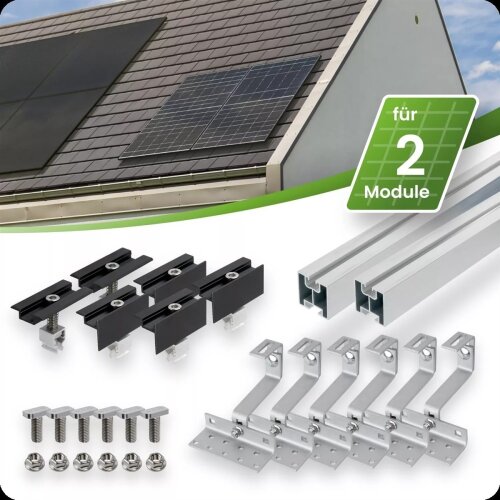 Schrägdach Montageset für 2 Photovoltaik-Module zusammenhängend