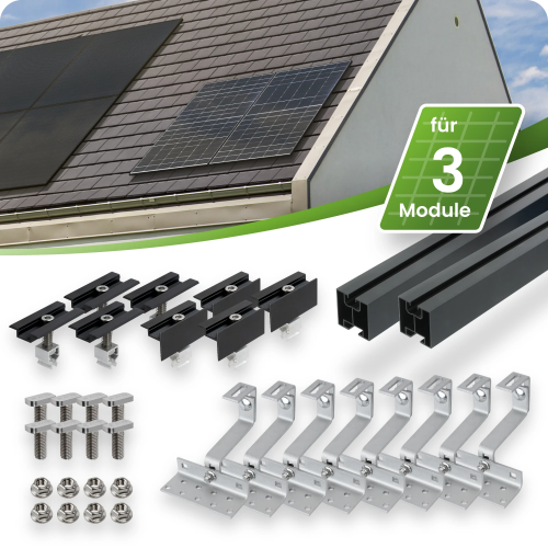 Schwarzes Schrägdach Montageset für 3 PV-Module senkrechte Montage Photovoltaik Balkonkraftwerk