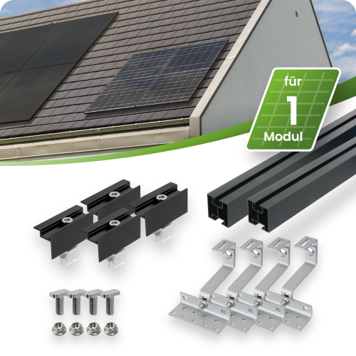 Schwarzes Schrägdach Montageset für 1 PV-Modul senkrechte Montage Photovoltaik Balkonkraftwerk - 30mm