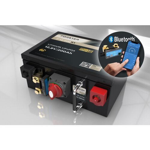 Forster 12,8V Lithium 200Ah LiFePO4 Premium Batterie | 200A-BMS-2.0 | 500A Bluetooth Mess-Shunt | Ducato Ford PSA | 2560Wh
