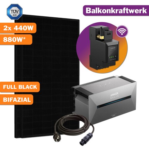 880W Balkonkraftwerk Bifazial mit 1,6kWh Speicher Anker...