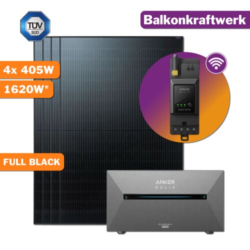 1620W Balkonkraftwerk mit Speicher Anker Solix Pro 1.6kWh Komplettset