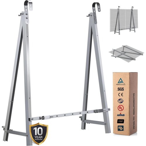 Balkonhalterung Basic Solarmodul Halterung 1300mm silber, Verstellbar Winkel 10-30°