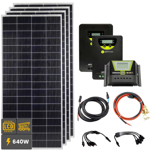 640W Solar Inselanlage Bausatz (4x160 W) für Garten,...