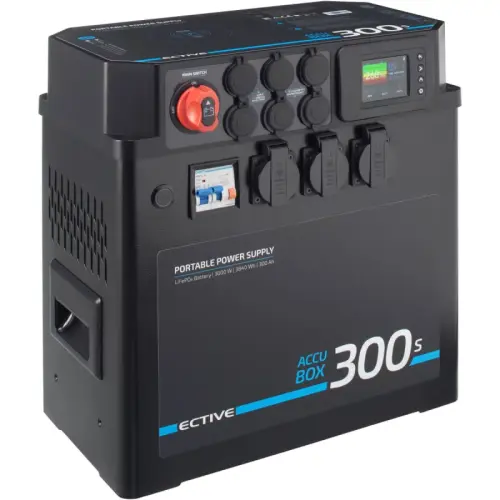 ECTIVE AccuBox 300S Powerstation 3840Wh LiFePO4 – 3000W Sinus Wechselrichter, MPPT, Ladebooster, 230V Mobile Stromversorgung