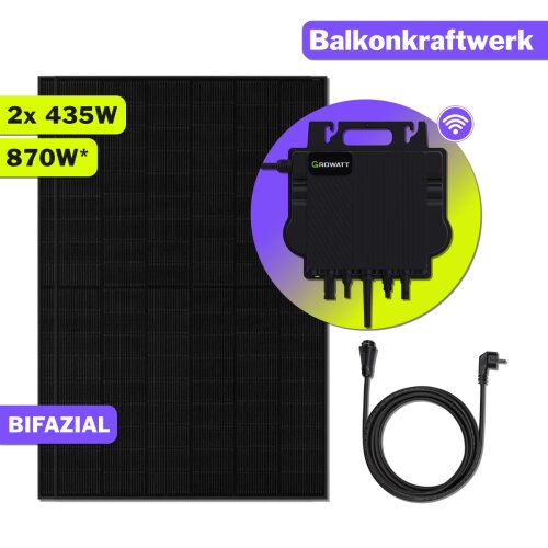 870W Balkonkraftwerk Bifazial mit 800W WiFi Growat...