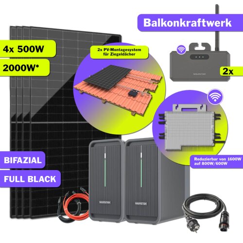 2000W Balkonkraftwerk All in One mit Speicher 4,48 kWh Deye 1600W Wechselrichter