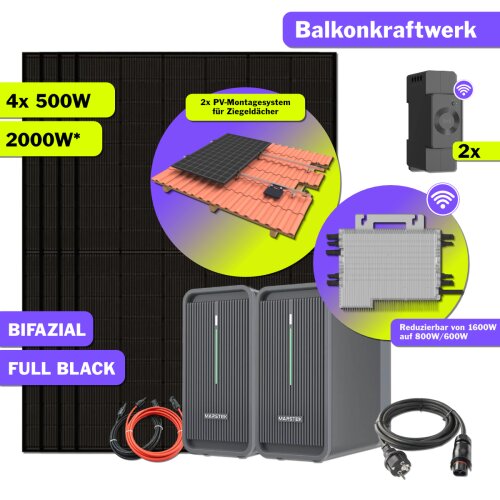 2000W Balkonkraftwerk mit Marstek Speicher 4,48 kWh Deye 1600W Wechselrichter und Montage-Set