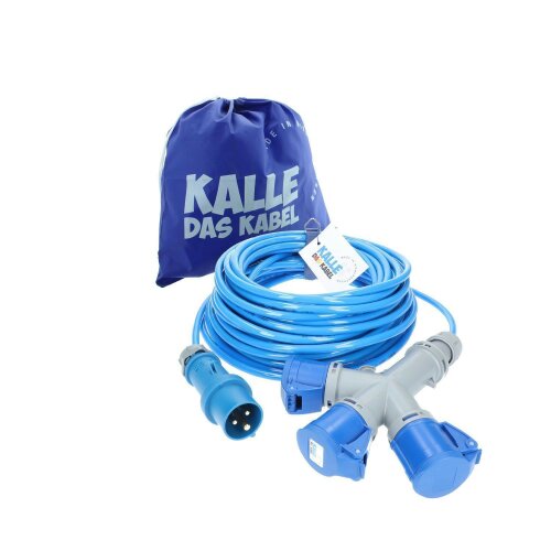 Kalle Verlängerungskabel CEE 230V 16A 2,5mm²  3-Fach Kupplung Extreme Blau IP44