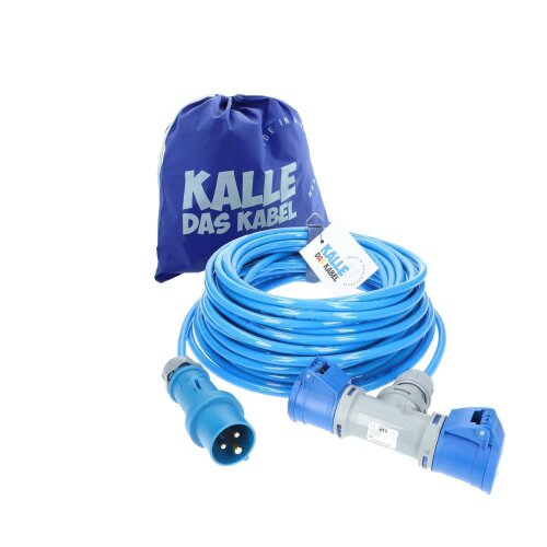 Kalle Verlängerungskabel CEE 230V 16A 2,5mm²  2-Fach Kupplung Extreme Blau IP44