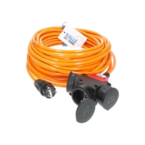 Kalle Verlängerungskabel Schuko 2,5 mm² 3-Fach Kupplung Extreme Signal Orange IP44