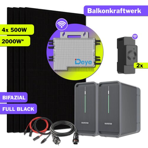 2000W Balkonkraftwerk mit 4,48 kWh Speicher und DEYE 2000W WIFI Wechselrichter
