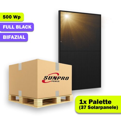 37x 500Wp SunPro Photovoltaik Solarmodul Bifazial Glas-Glas Full Black PV Solarpanel