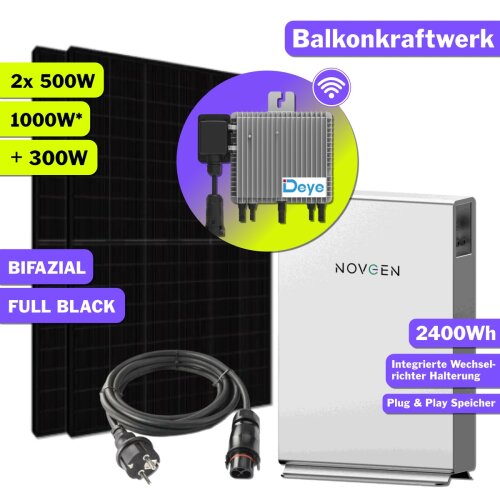 1000W Balkonkraftwerk mit Speicher 2,4kWh und Deye 800W Wechselrichter PV Anlage