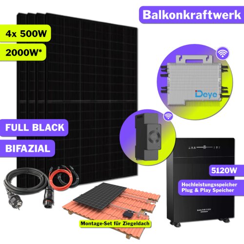 2000W Balkonkraftwerk Marstek Venus-E mit Montagepaket Ziegeldach und Deye M200G4 Wechselrichter