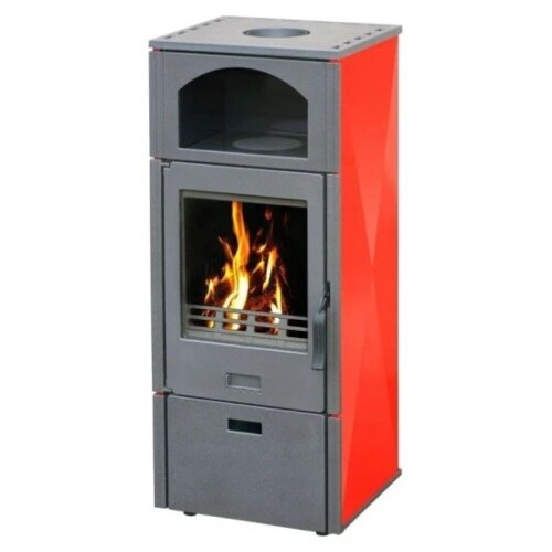 Plamen Laguna Kaminofen rot 8 kW mit Herdplatte – Holzofen aus Guss