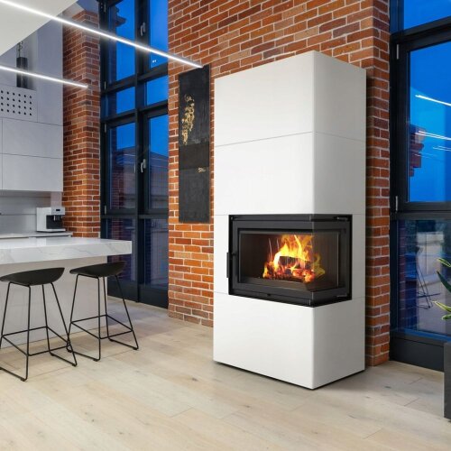 Kamineinsatz Simple Box 8 kW Ø 200 Bianco – Holzofen modern, energieeffizient & BImSchV-konform, Türöffnung rechts