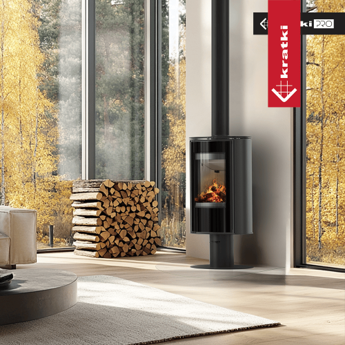 Kaminofen KRATKI ERIK 5,5 kW Ø 150 Schwarz – Holzofen modern, energieeffizient & BImSchV-konform