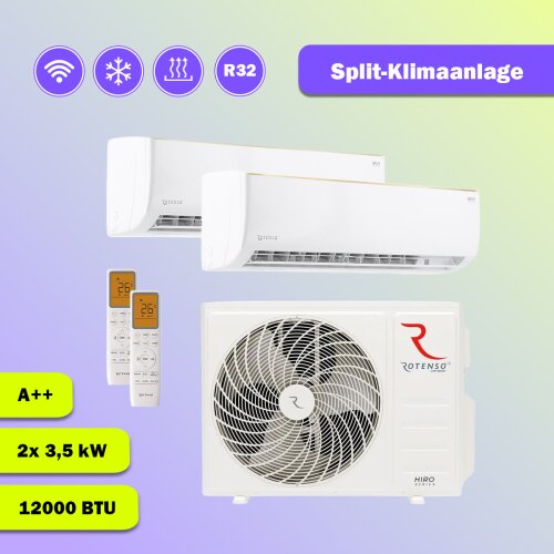 Rotenso Roni Multisplit Klimaanlage 2x 3,5 kW (12000 BTU) WiFi Inverter Set für 2 Räume – A++